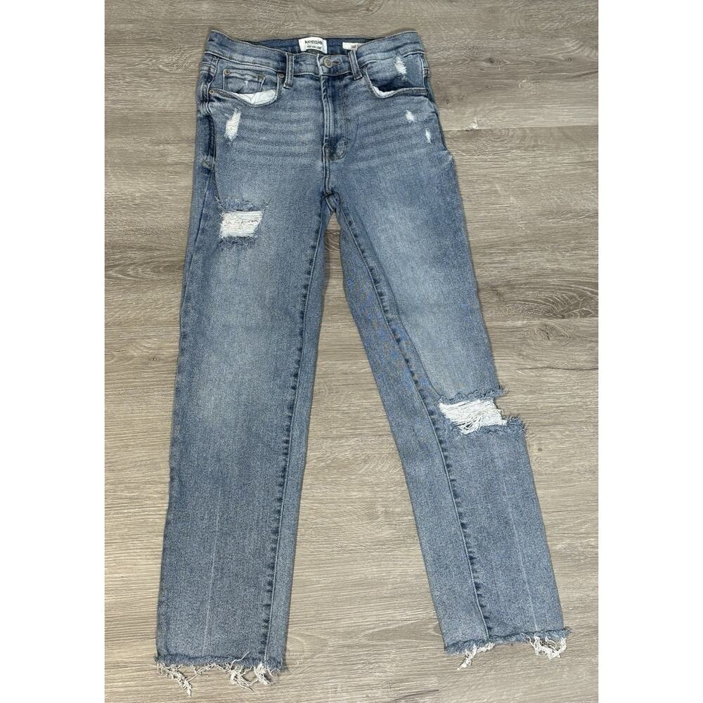 Kensie Jeans Womens 2/26 Blue Mid Rise Skinny Vintage Luxe Raw Hem Distressed